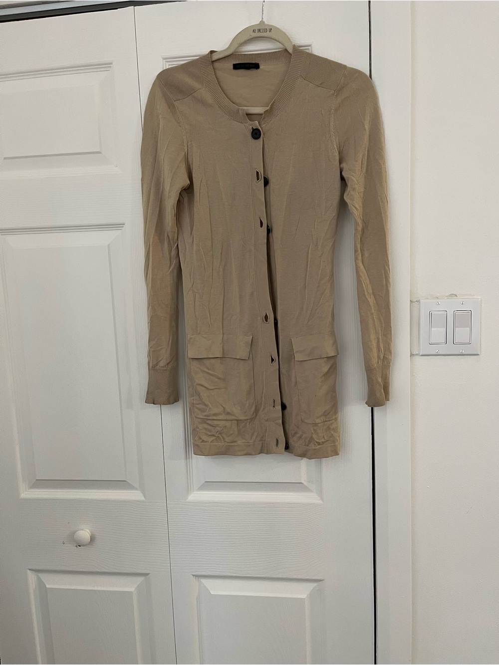 Beige Long Sleeve Button-Front Women's Dress